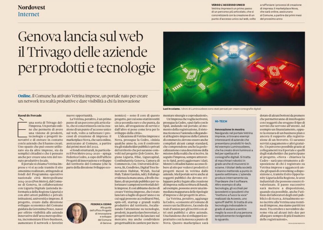 Il Sole 24 Ore article featuring LuminousBees drones